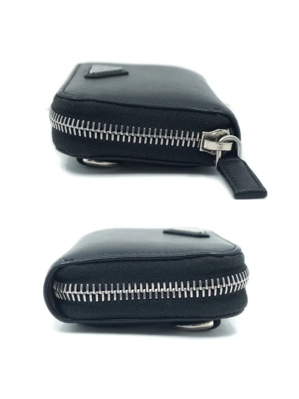 Prada Shoulder Card Slot Coin Purse Leather Coinverse Black Silver